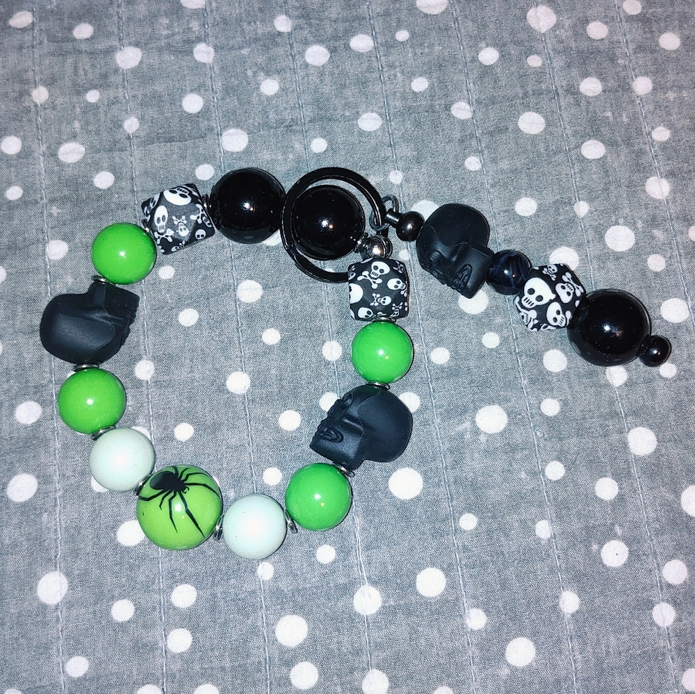 Skull & Spider Halloween Themed Beaded Keychain